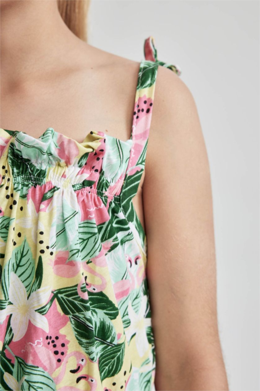 FILLES Rose Robe à bretelles à motif floral et encolure carrée pour fille