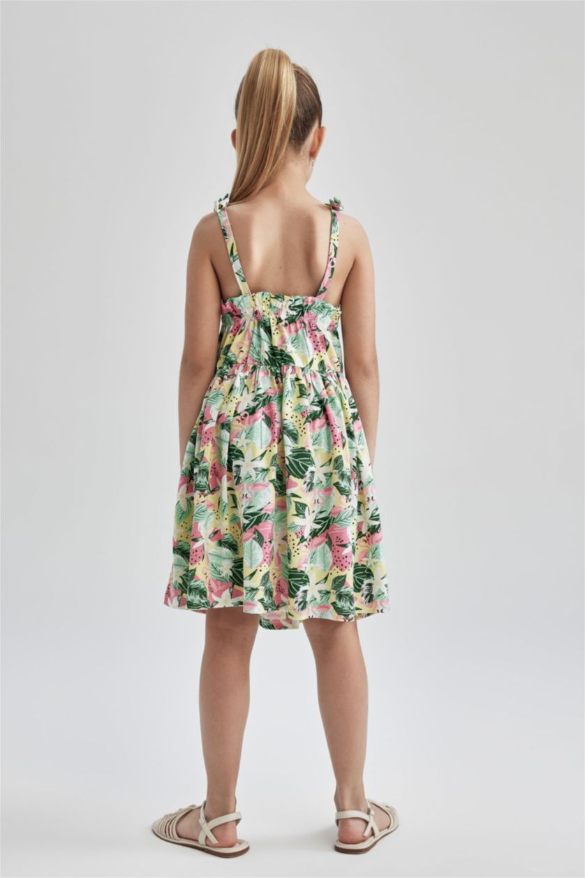 FILLES Rose Robe à bretelles à motif floral et encolure carrée pour fille