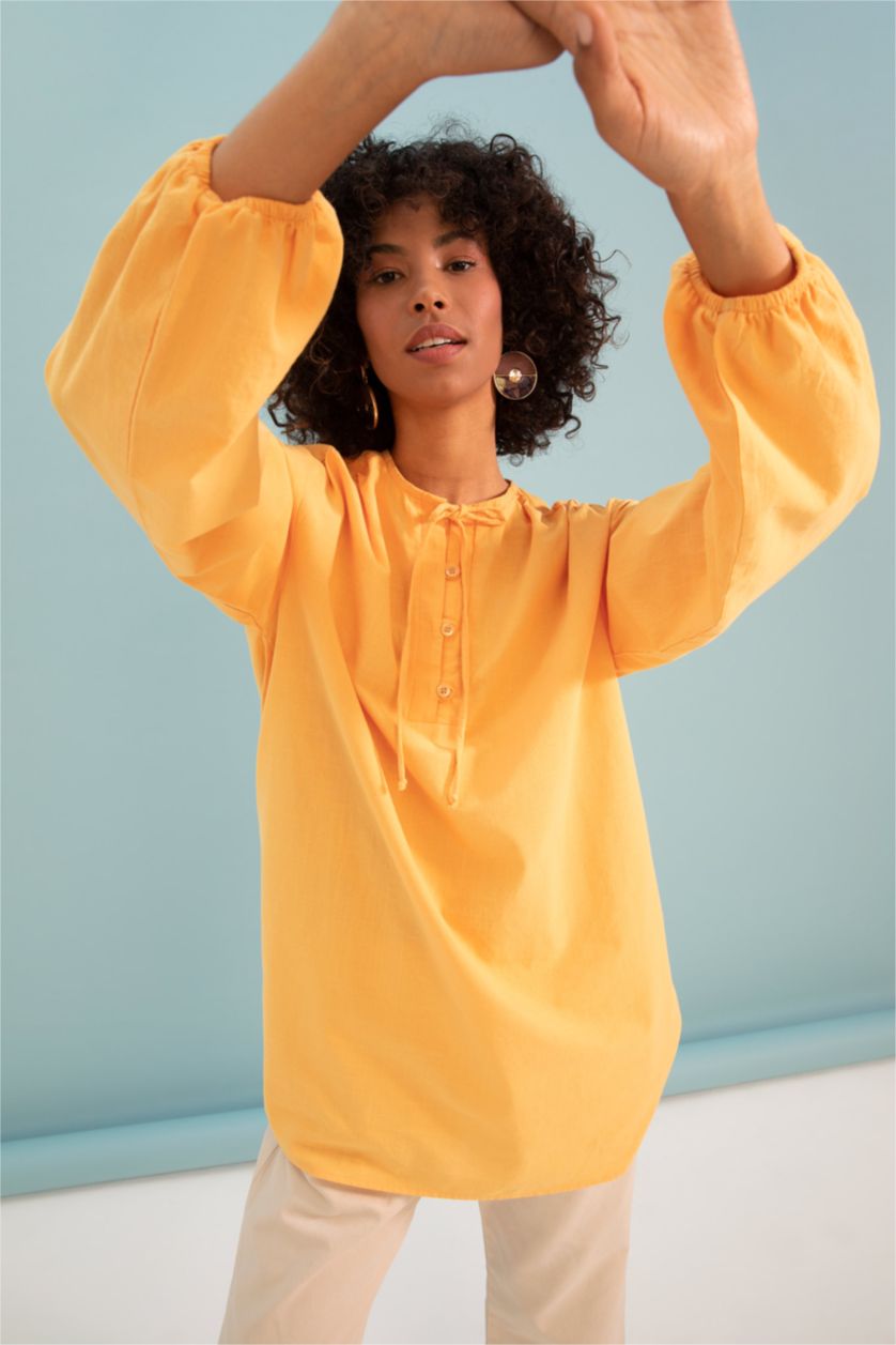 WOMAN Yellow Regular Fit Cotton Long Sleeve Tunic