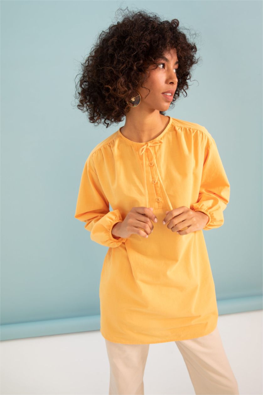 WOMAN Yellow Regular Fit Cotton Long Sleeve Tunic