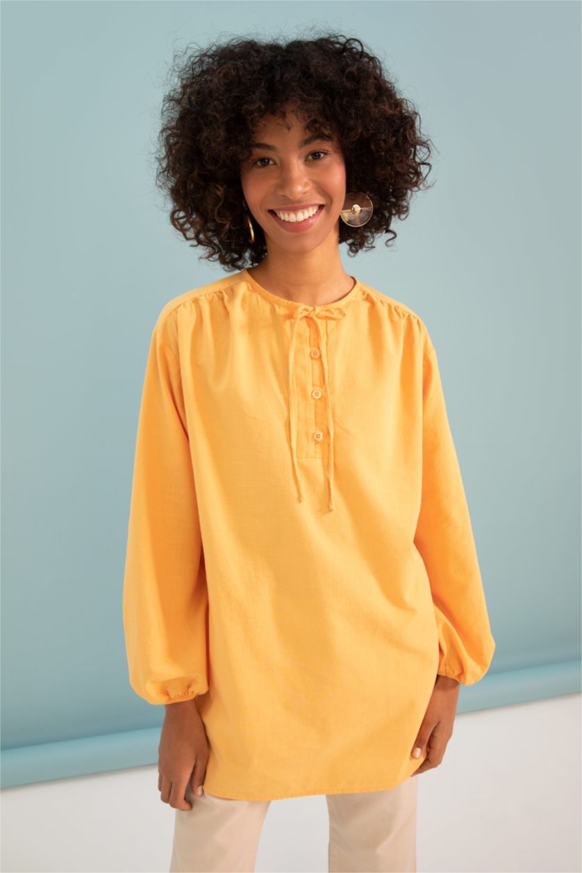 WOMAN Yellow Regular Fit Cotton Long Sleeve Tunic