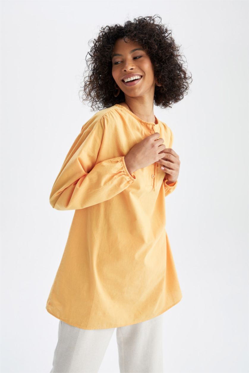 WOMAN Yellow Regular Fit Cotton Long Sleeve Tunic