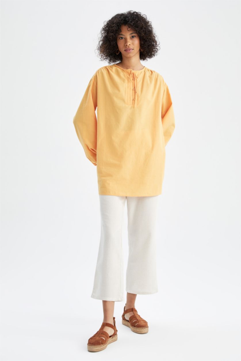 WOMAN Yellow Regular Fit Cotton Long Sleeve Tunic