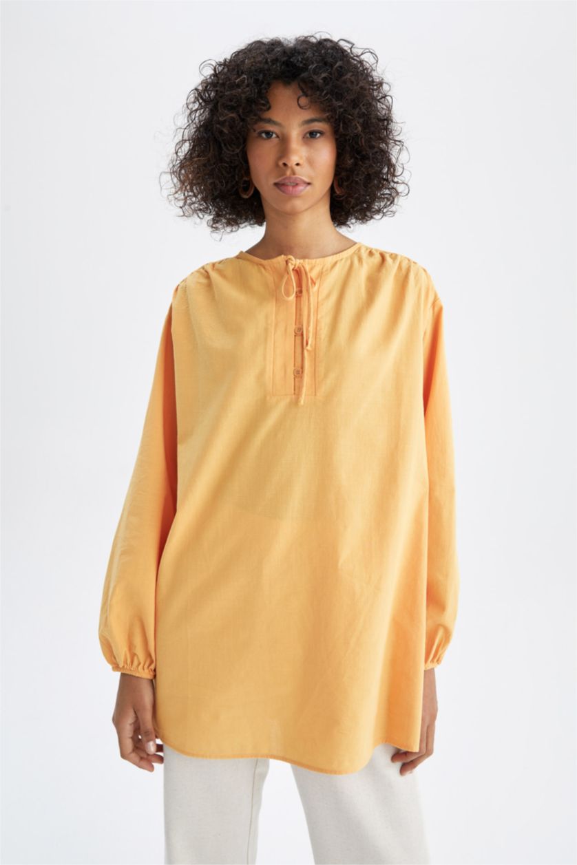 WOMAN Yellow Regular Fit Cotton Long Sleeve Tunic