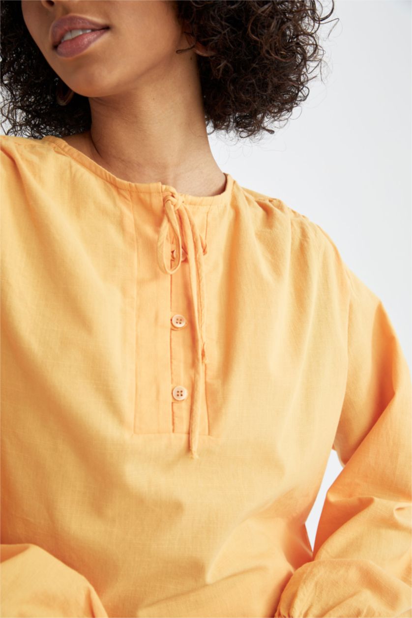 WOMAN Yellow Regular Fit Cotton Long Sleeve Tunic