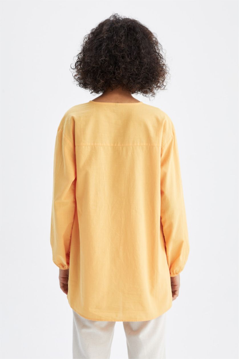 WOMAN Yellow Regular Fit Cotton Long Sleeve Tunic
