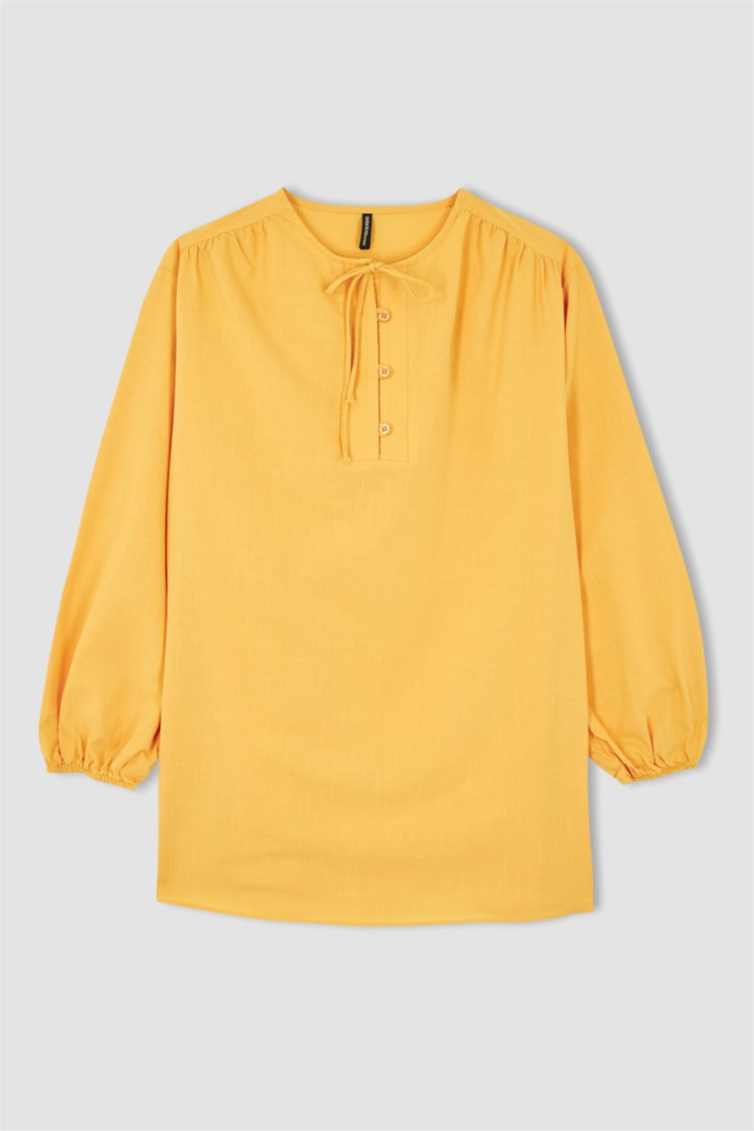 WOMAN Yellow Regular Fit Cotton Long Sleeve Tunic