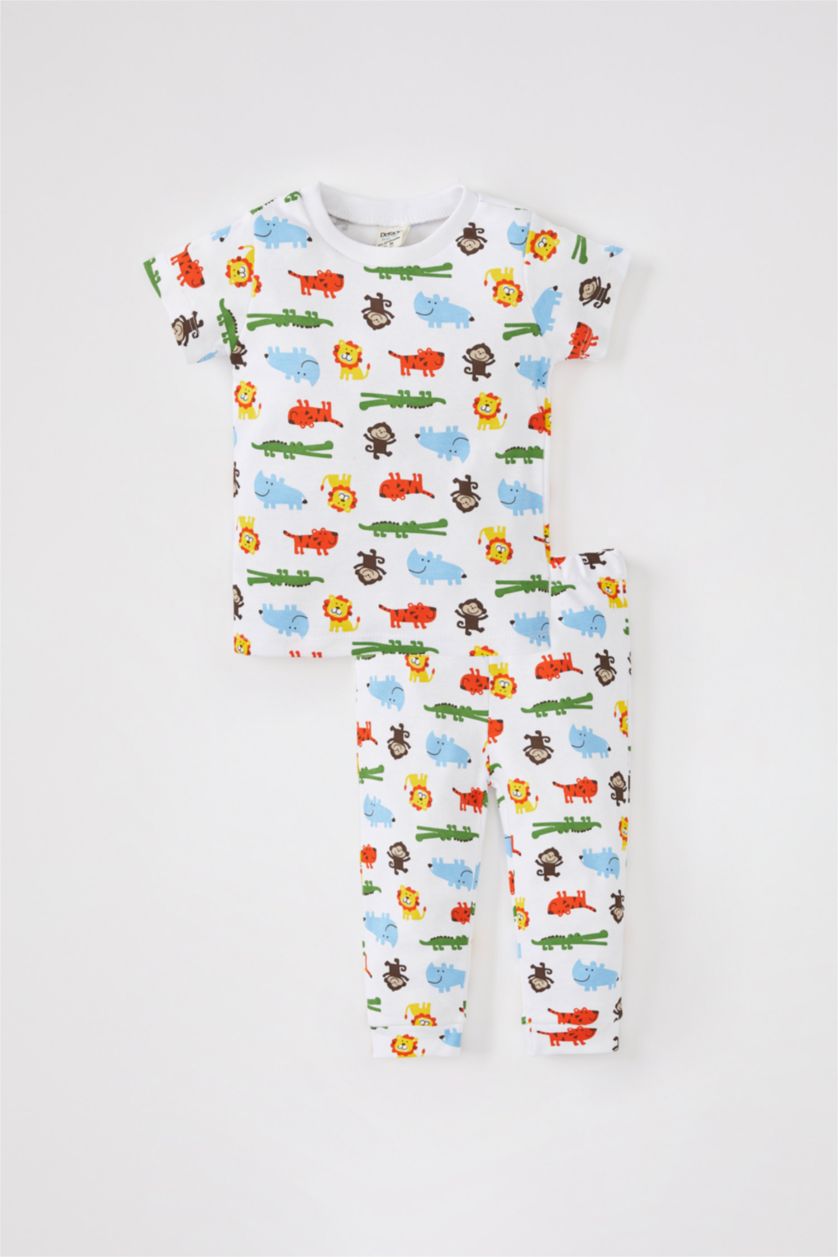 BABY BOY Indigo Baby Boy Animal Patterned Newborn Cotton 2 Piece Pajama Set