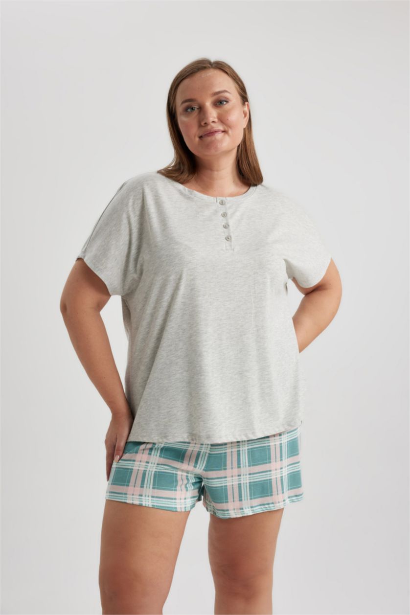 WOMAN Grey Melange 2 piece Plussize Fit Plaid Set