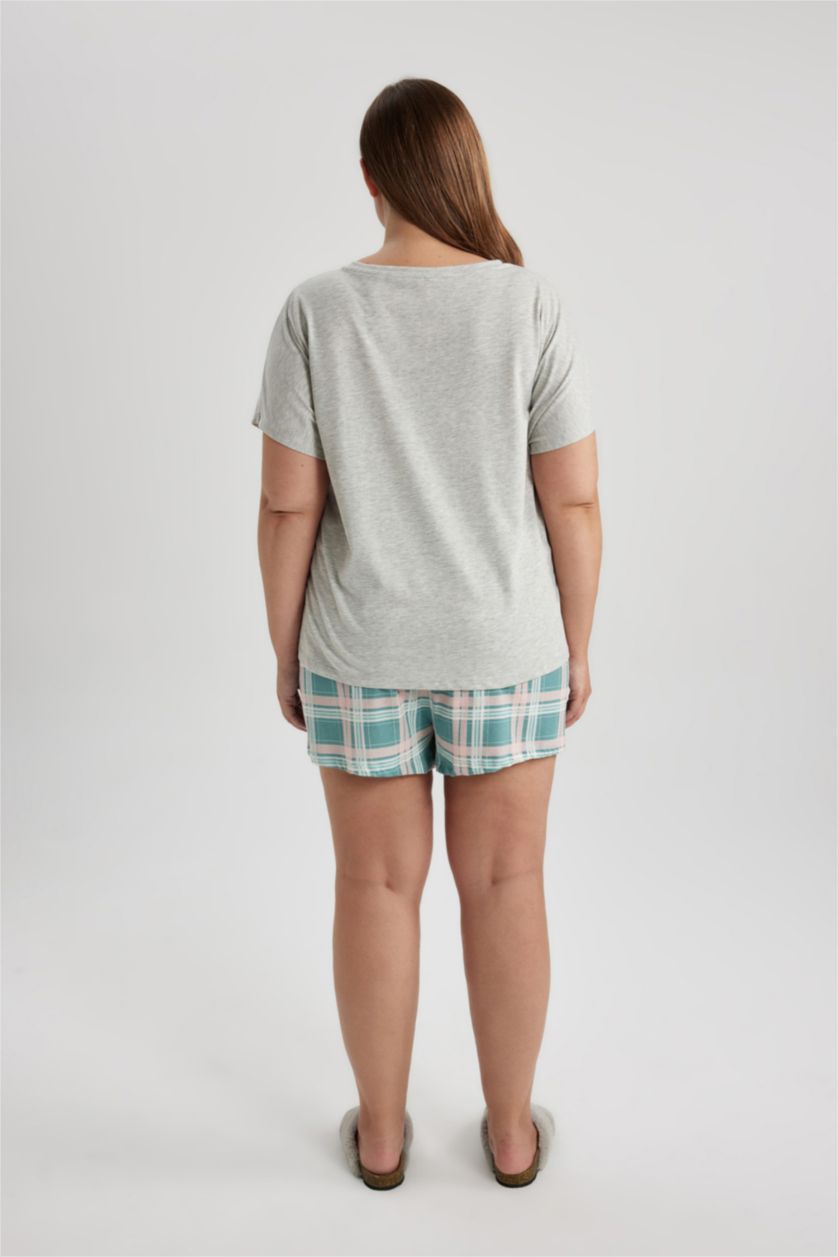 WOMAN Grey Melange 2 piece Plussize Fit Plaid Set