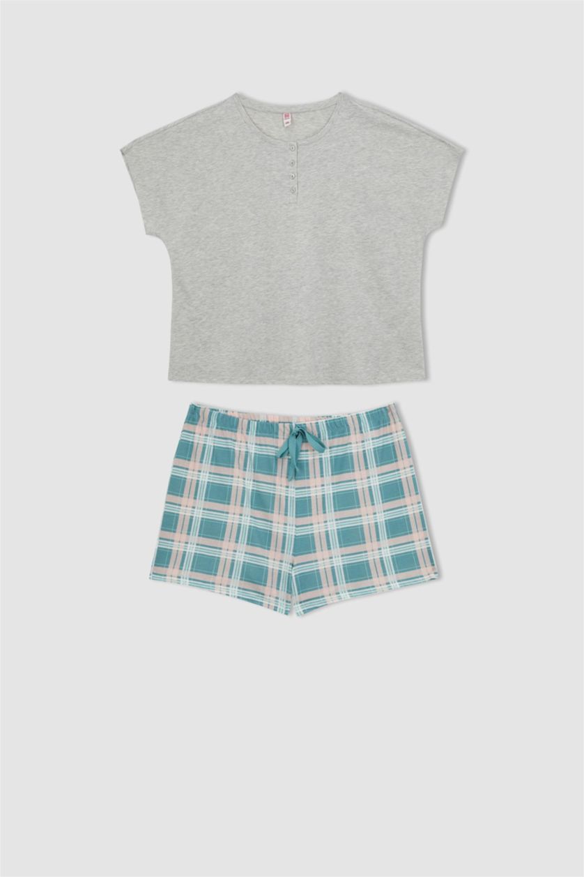 WOMAN Grey Melange 2 piece Plussize Fit Plaid Set