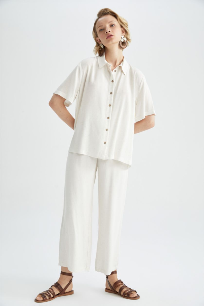 WOMAN Beige High Waist Wide Leg Trousers