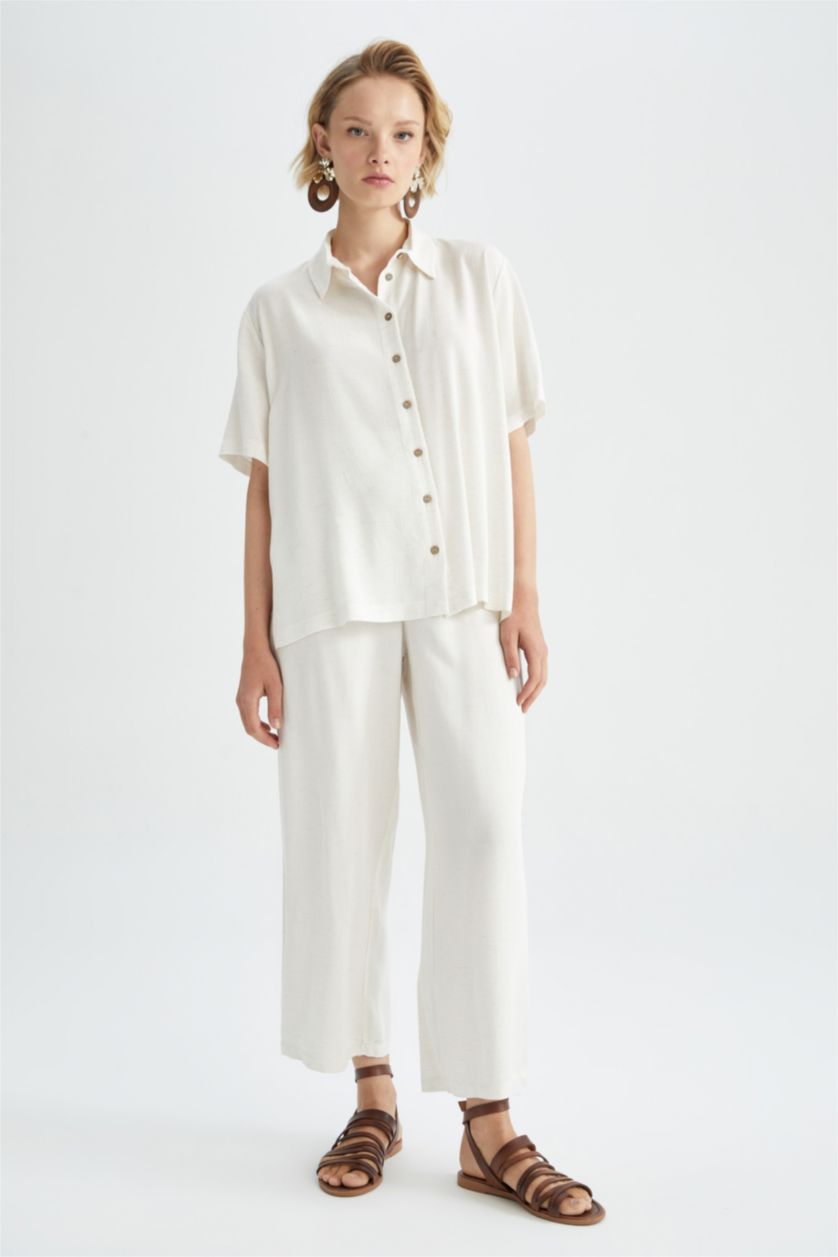 WOMAN Beige High Waist Wide Leg Trousers