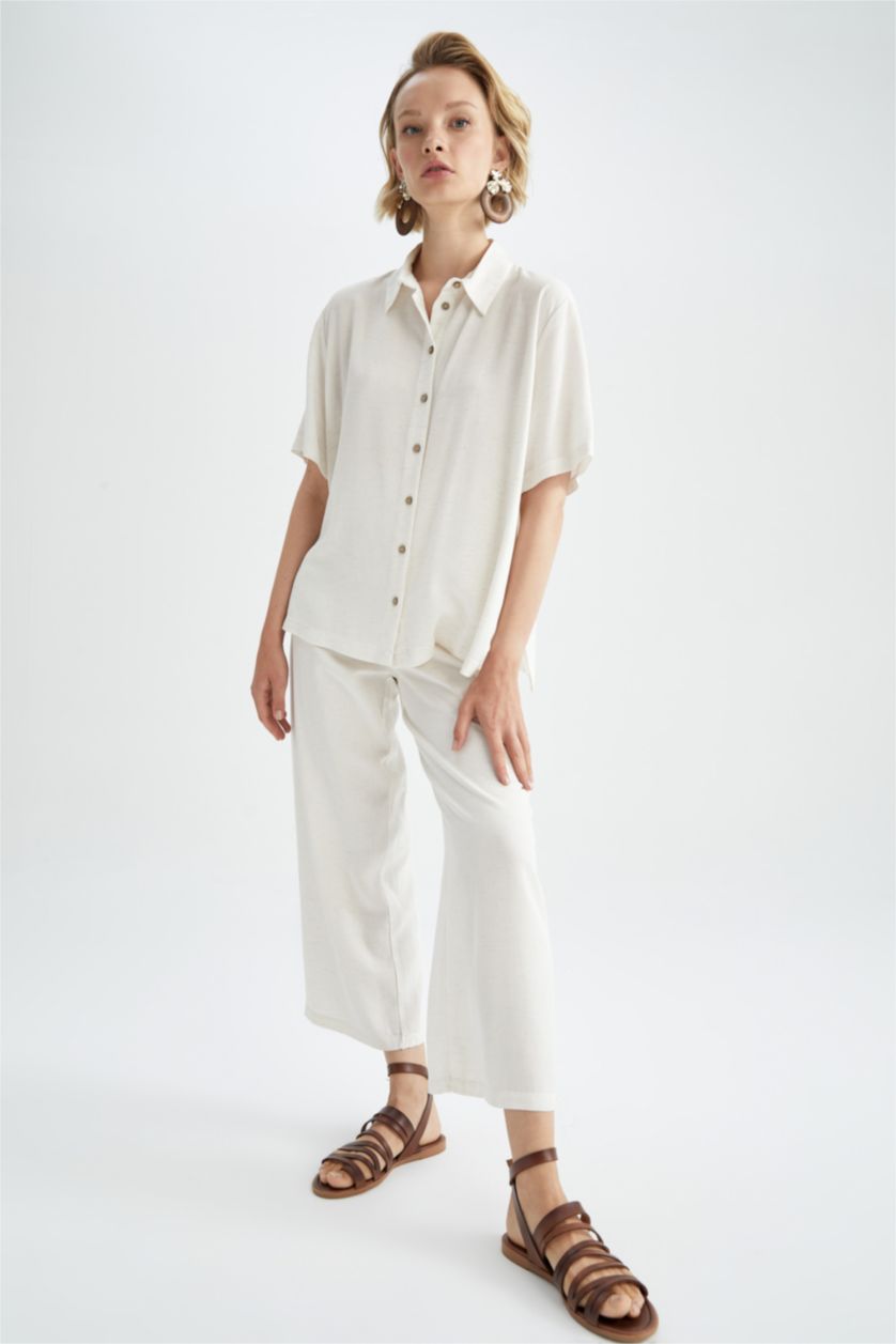 WOMAN Beige High Waist Wide Leg Trousers