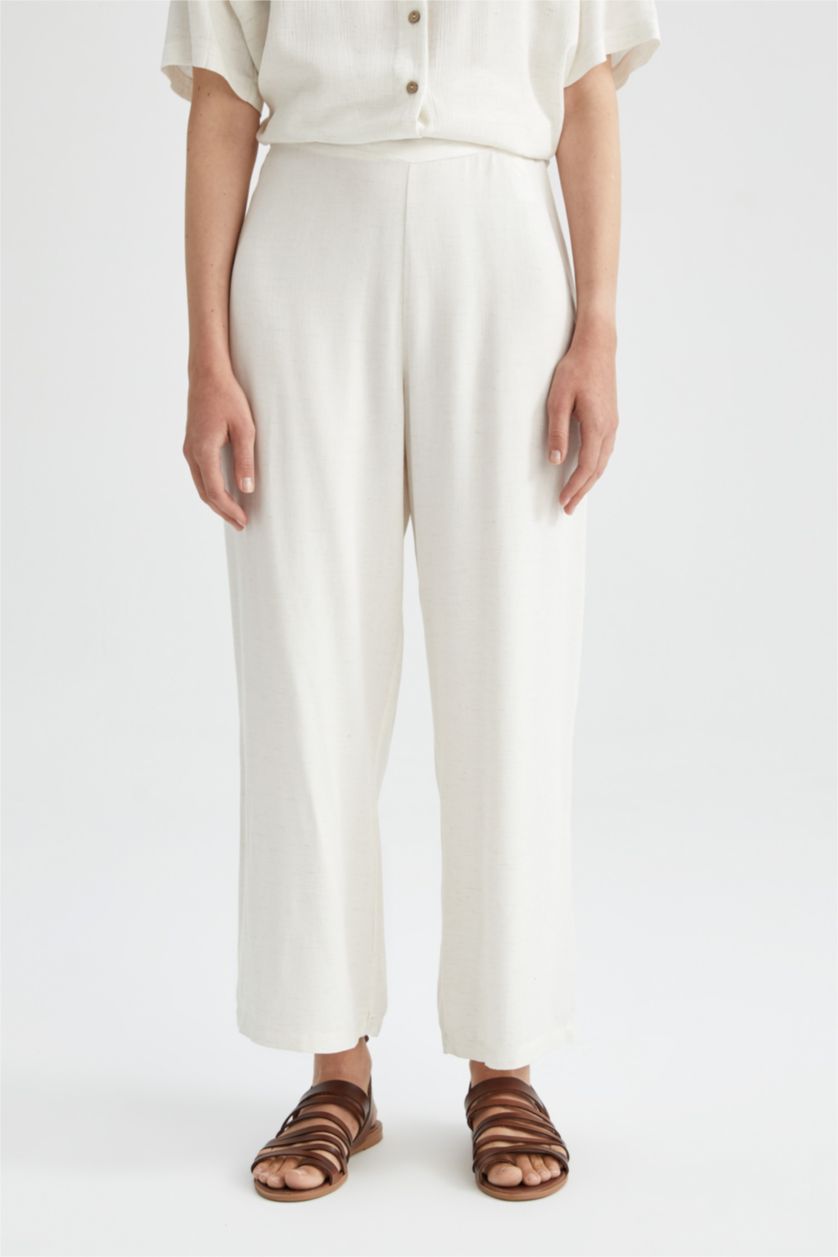 WOMAN Beige High Waist Wide Leg Trousers