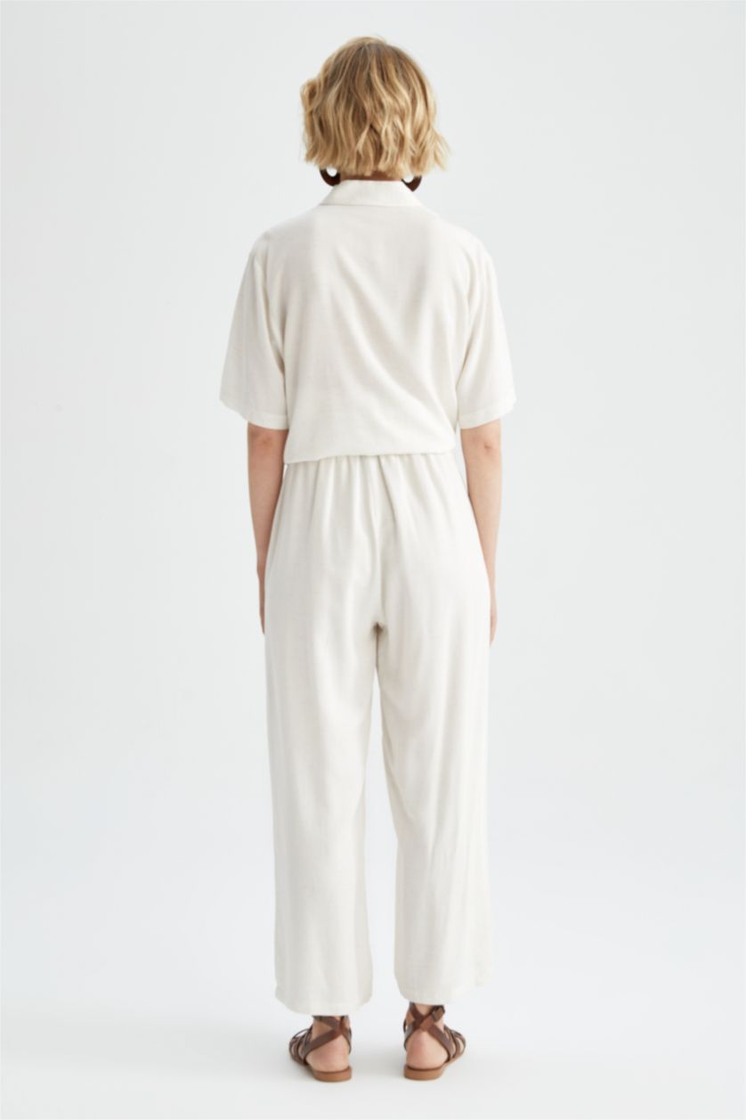 WOMAN Beige High Waist Wide Leg Trousers