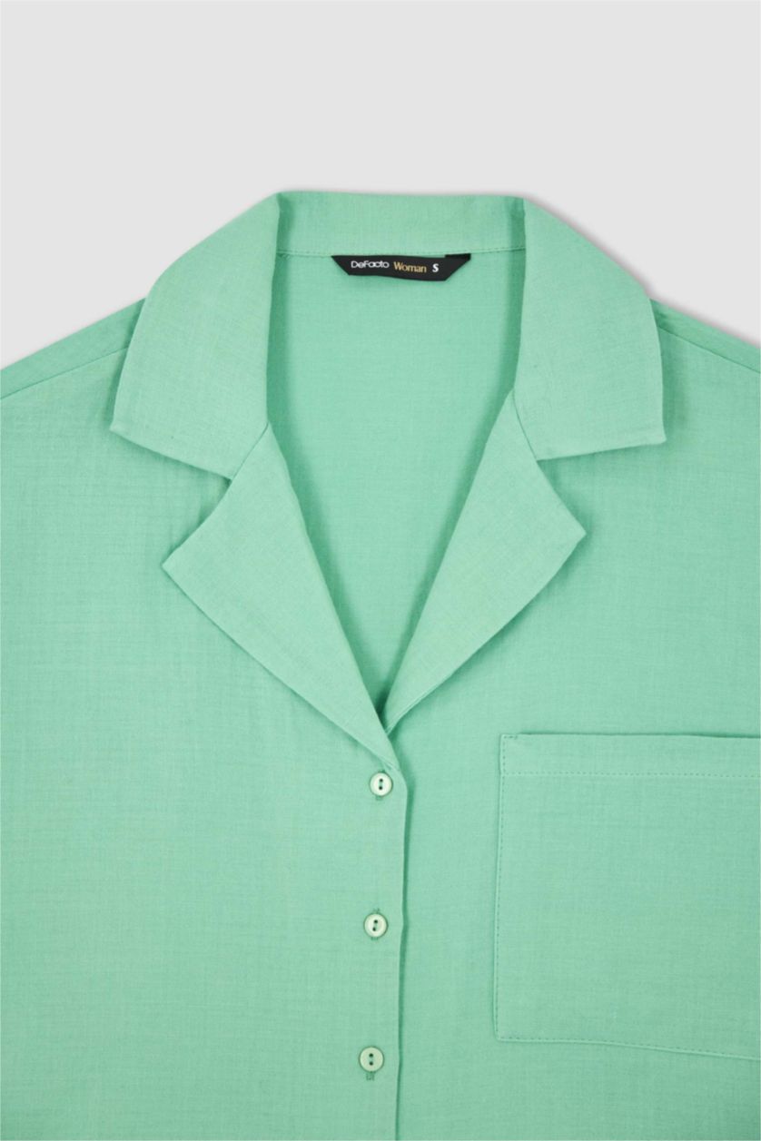 FEMME Turquoise Chemise à manches courtes en mousseline à col de veste coupe classique