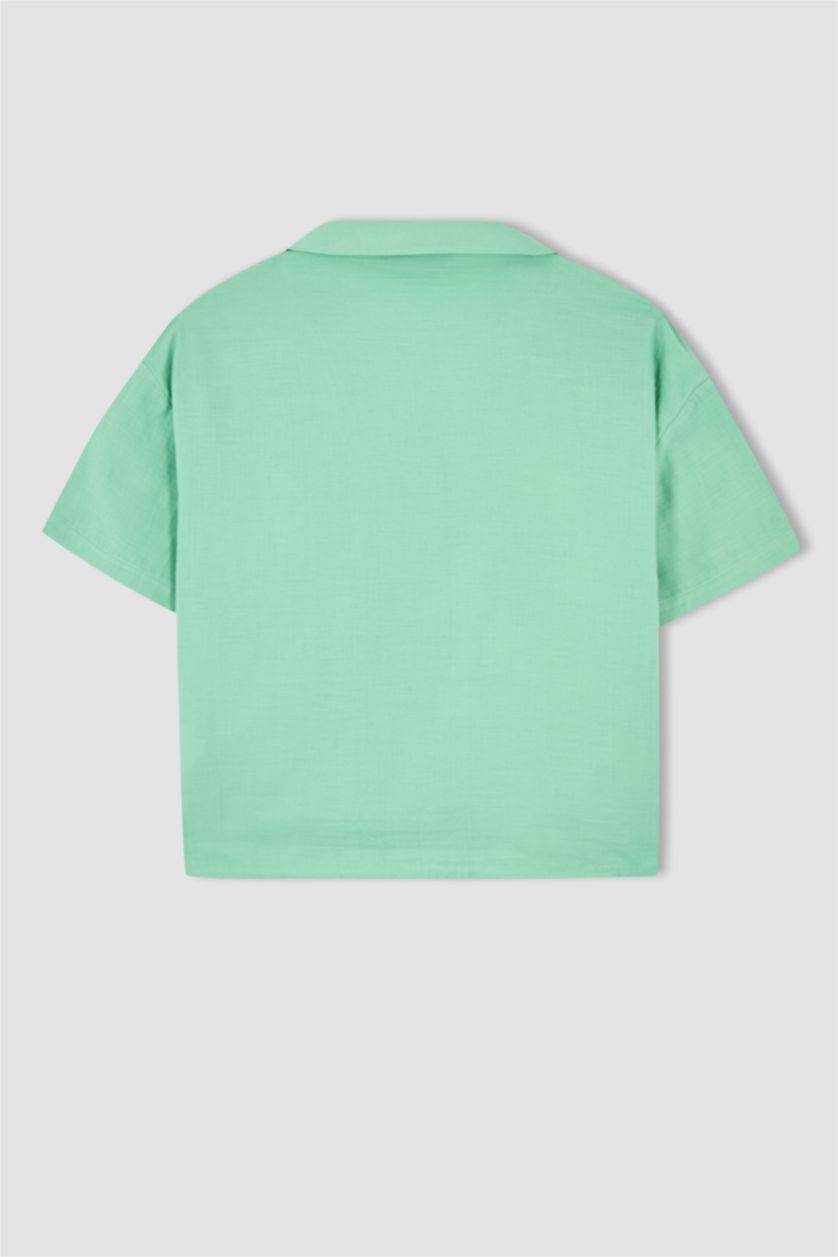 FEMME Turquoise Chemise à manches courtes en mousseline à col de veste coupe classique