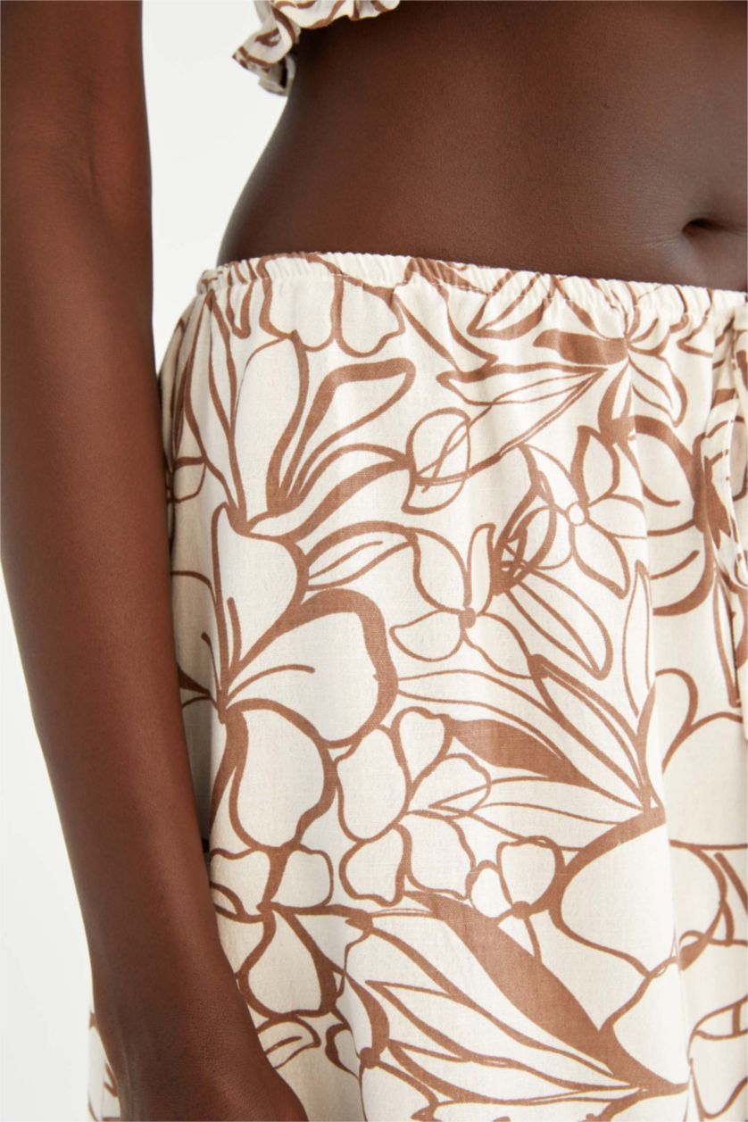 FEMME Beige Jupe mi-longue A-ligne en mélange de lin doublé de fleurs