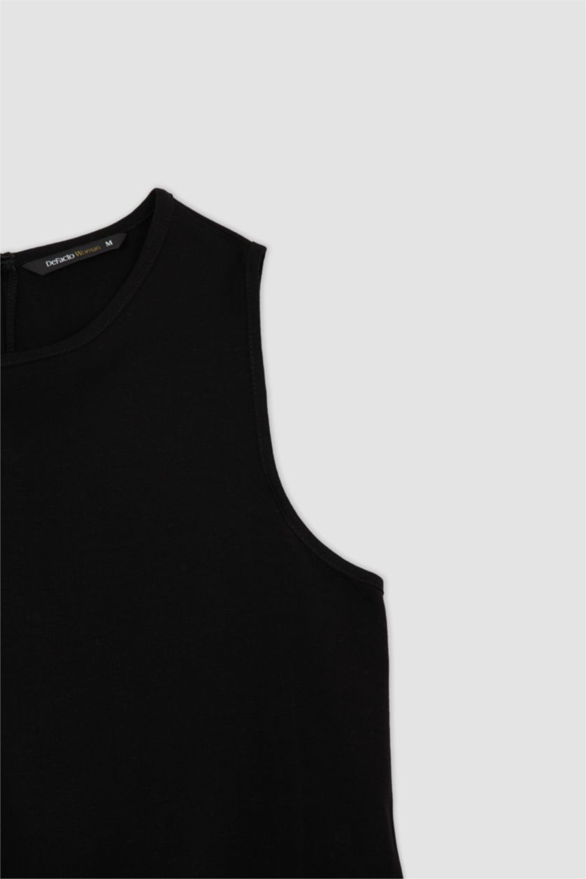 FEMME Noir Chemisier sans manches en mélange de lin à col rond coupe classique