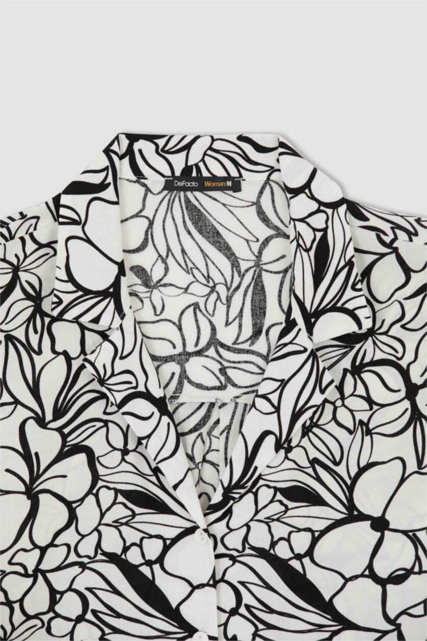 WOMAN White Regular Fit Short Sleeve Palm Print Viscose Shirt