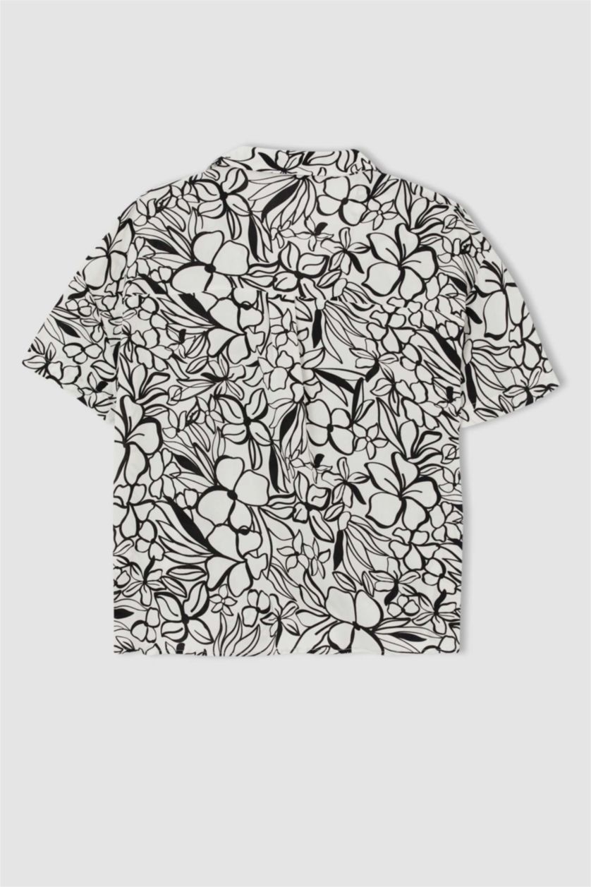 WOMAN White Regular Fit Short Sleeve Palm Print Viscose Shirt