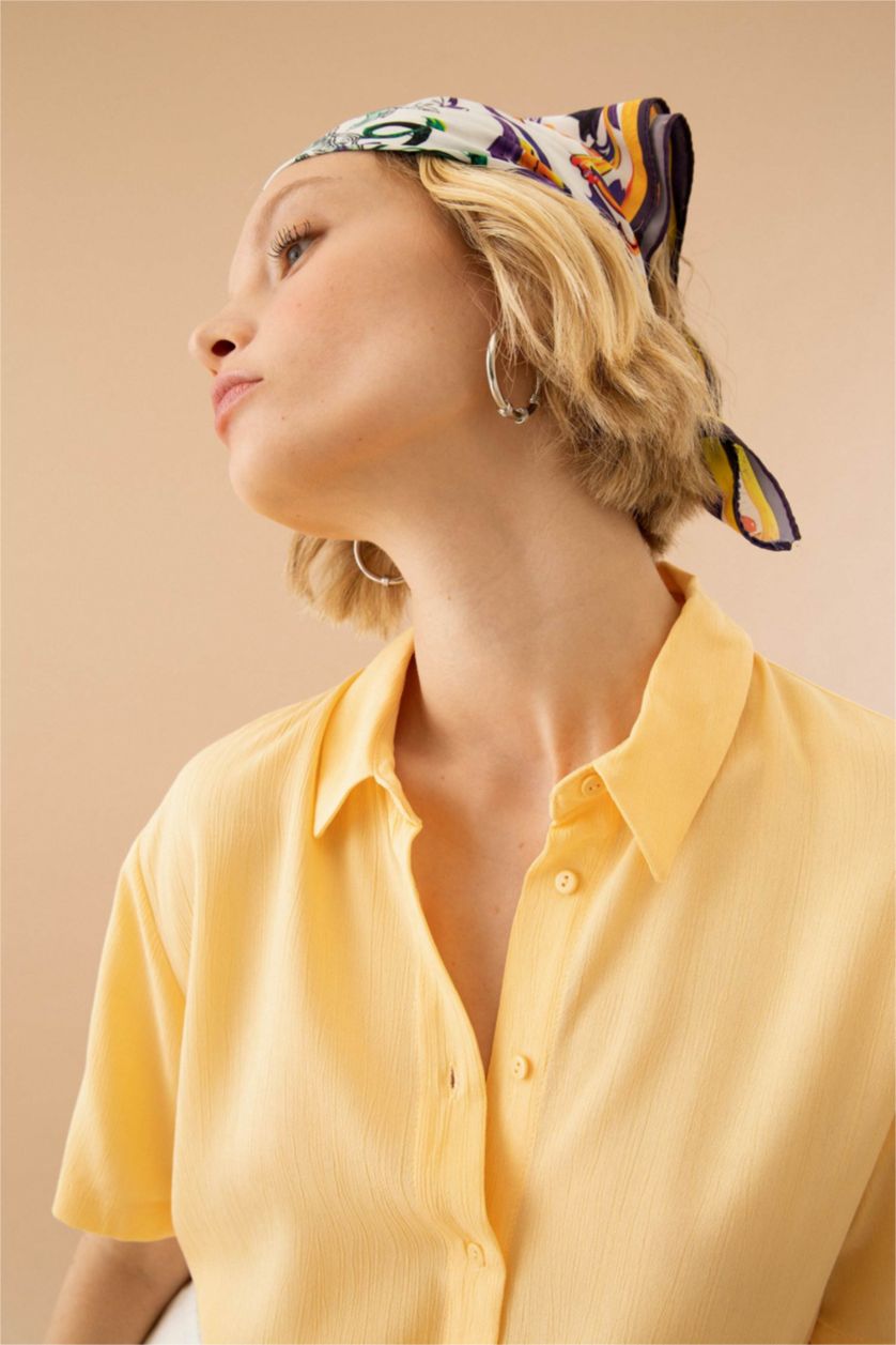 FEMME Jaune Clair Regular Fit Crinkle Fabric Short Sleeve Shirt