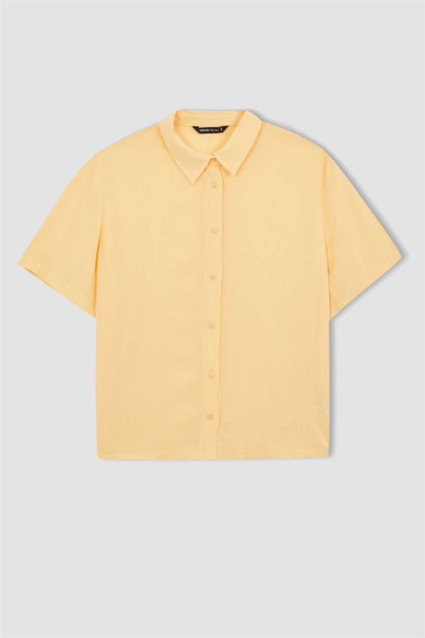 FEMME Jaune Clair Regular Fit Crinkle Fabric Short Sleeve Shirt