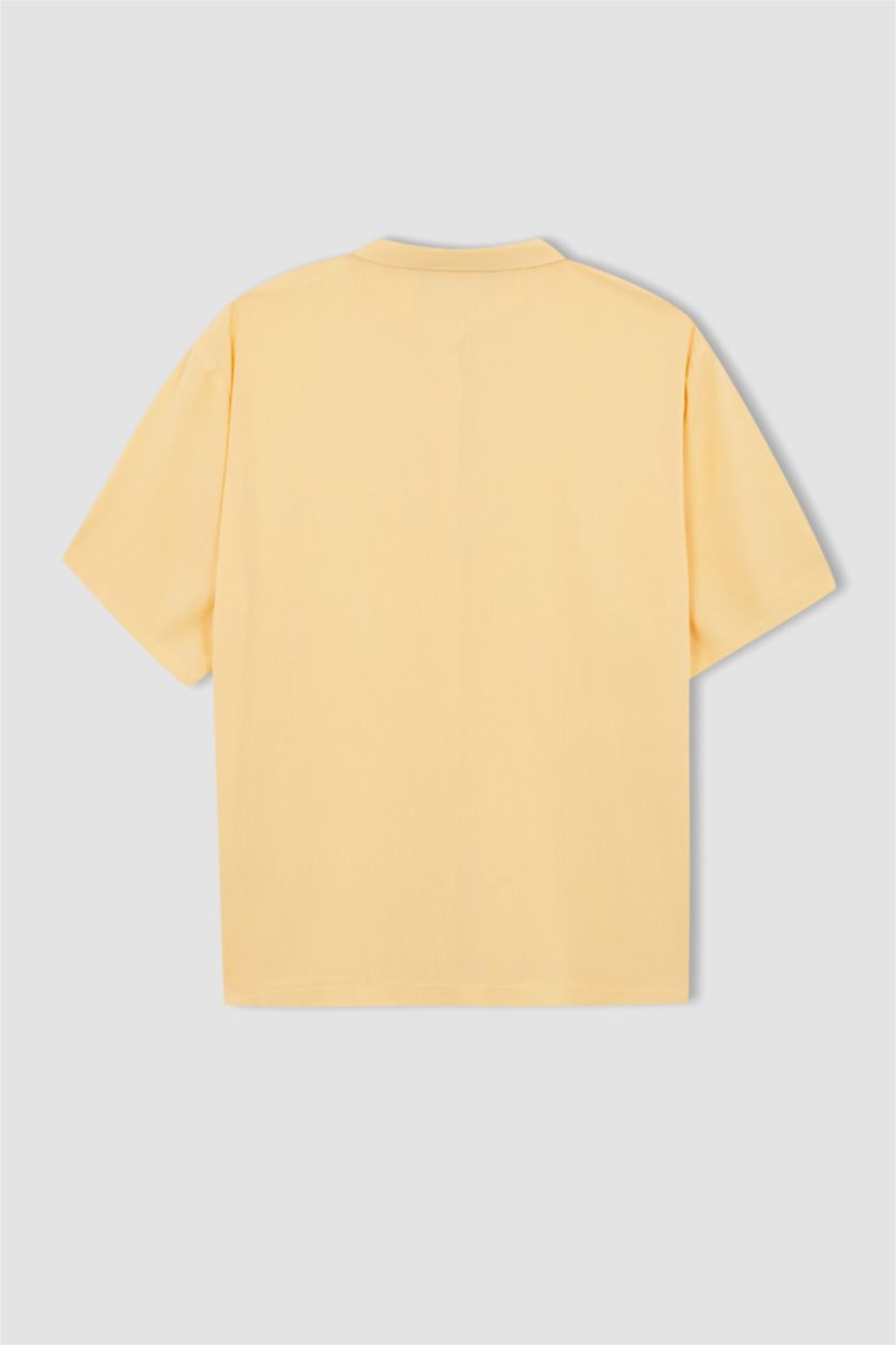 FEMME Jaune Clair Regular Fit Crinkle Fabric Short Sleeve Shirt