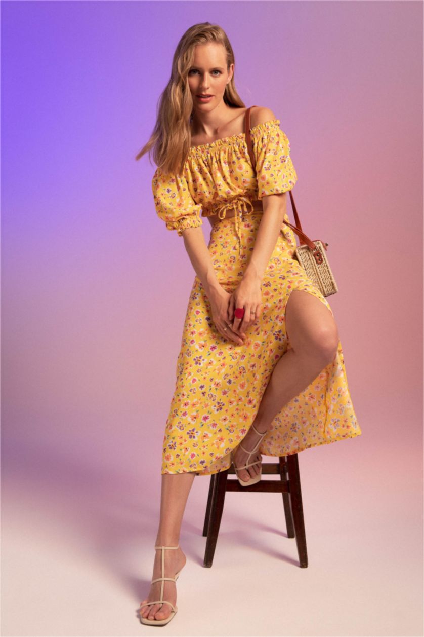 FEMME Jaune Jupe mi-longue en viscose à motif floral