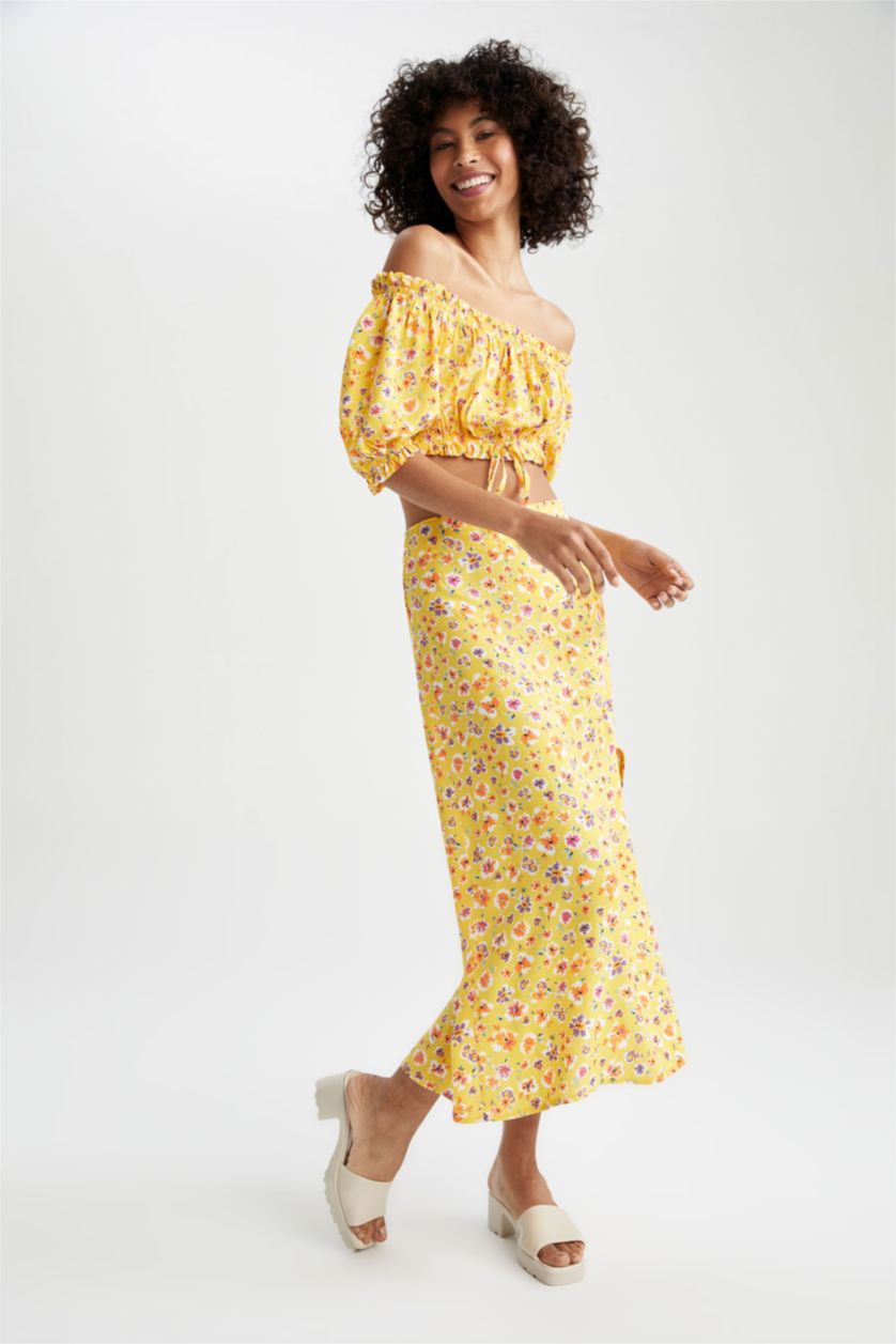 FEMME Jaune Jupe mi-longue en viscose à motif floral