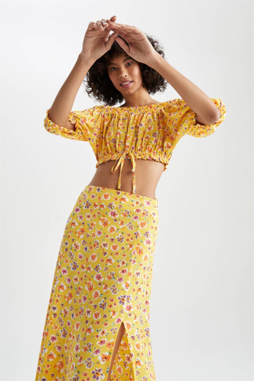 FEMME Jaune Jupe mi-longue en viscose à motif floral