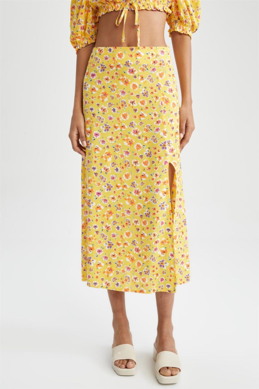 FEMME Jaune Jupe mi-longue en viscose à motif floral