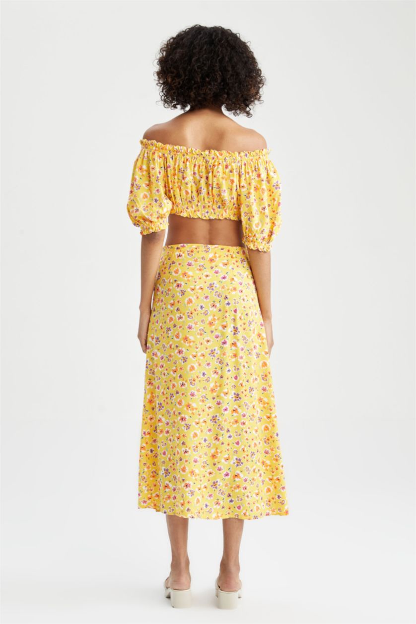 FEMME Jaune Jupe mi-longue en viscose à motif floral