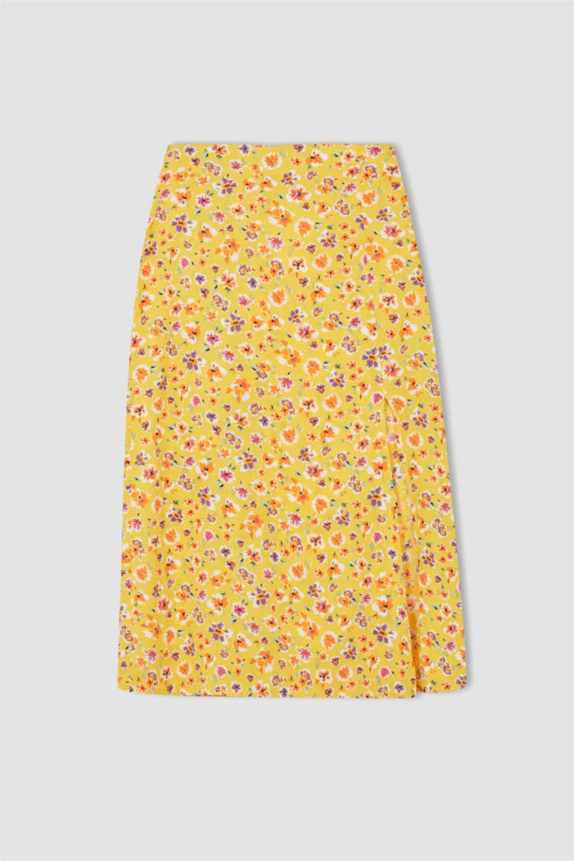 FEMME Jaune Jupe mi-longue en viscose à motif floral