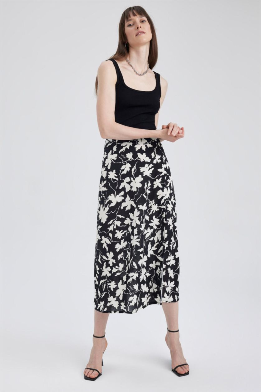 FEMME Noir Jupe mi-longue en viscose à motif floral
