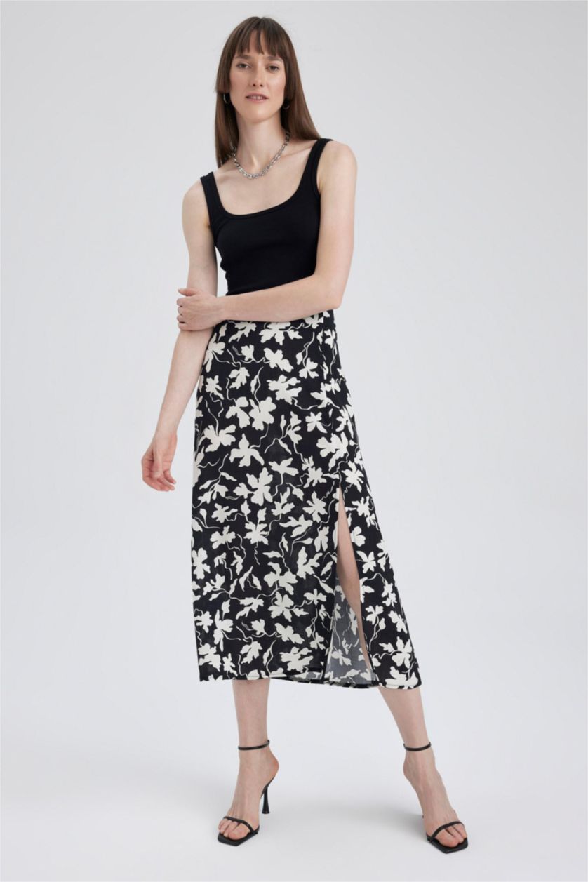 FEMME Noir Jupe mi-longue en viscose à motif floral