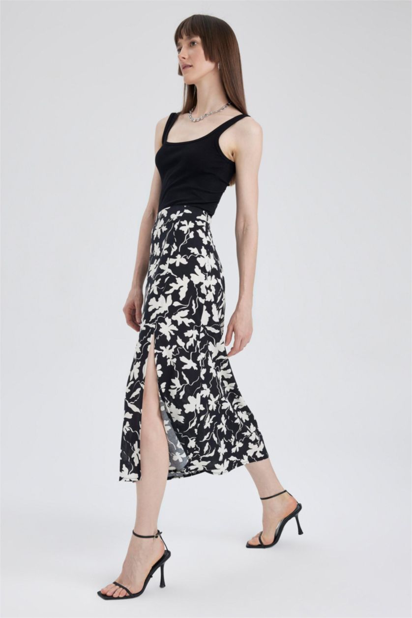 FEMME Noir Jupe mi-longue en viscose à motif floral