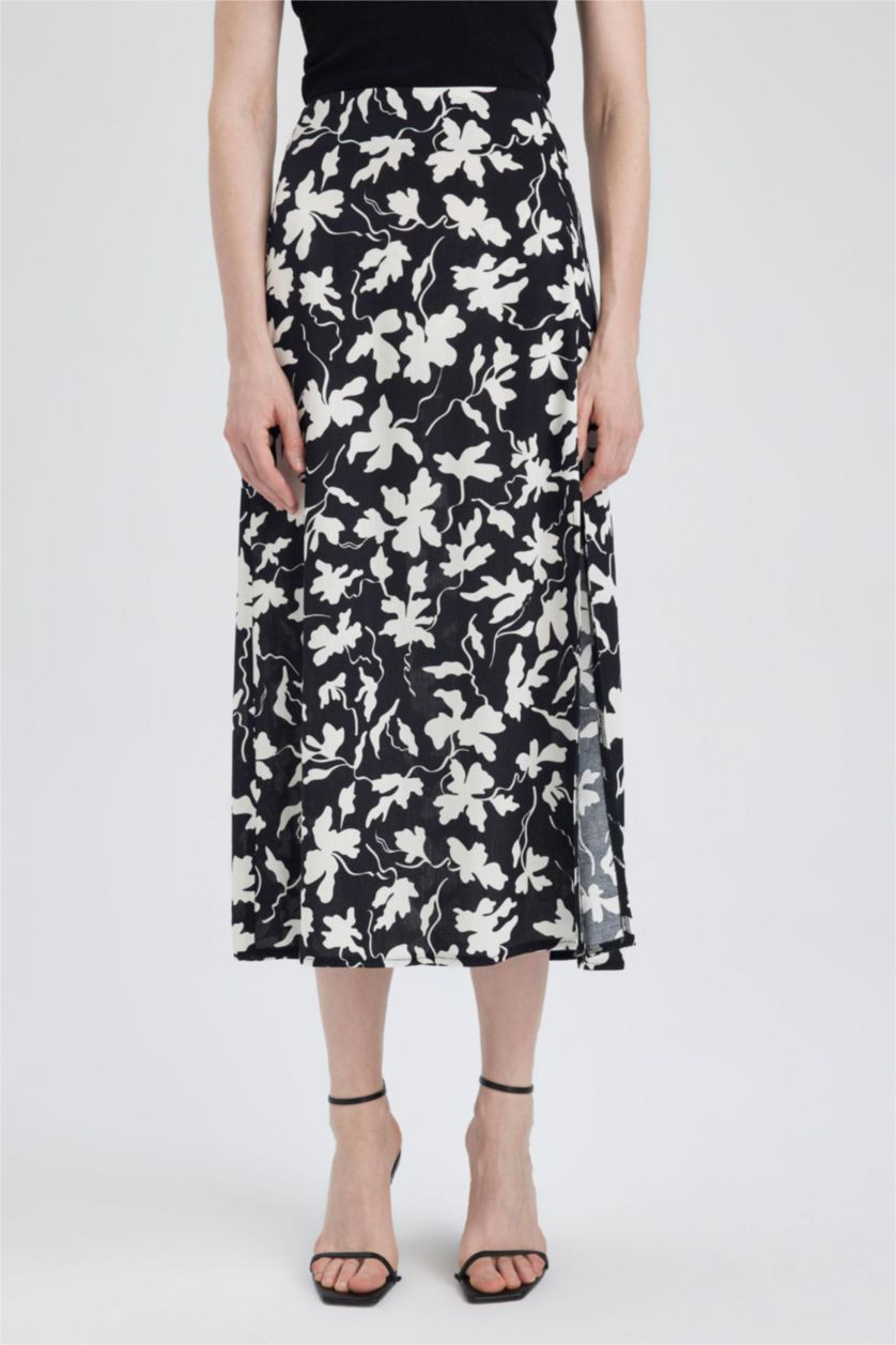 FEMME Noir Jupe mi-longue en viscose à motif floral