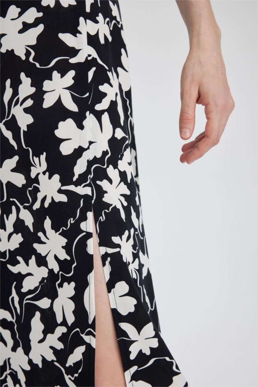 FEMME Noir Jupe mi-longue en viscose à motif floral