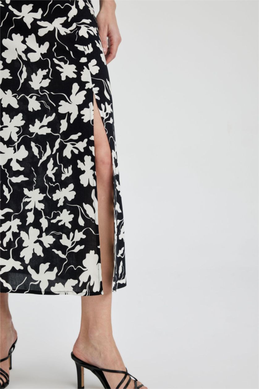 FEMME Noir Jupe mi-longue en viscose à motif floral