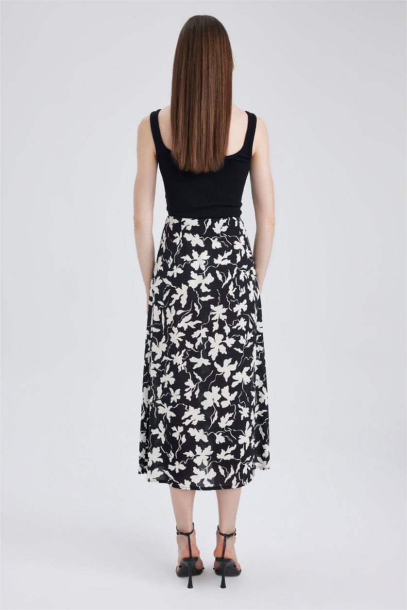 FEMME Noir Jupe mi-longue en viscose à motif floral