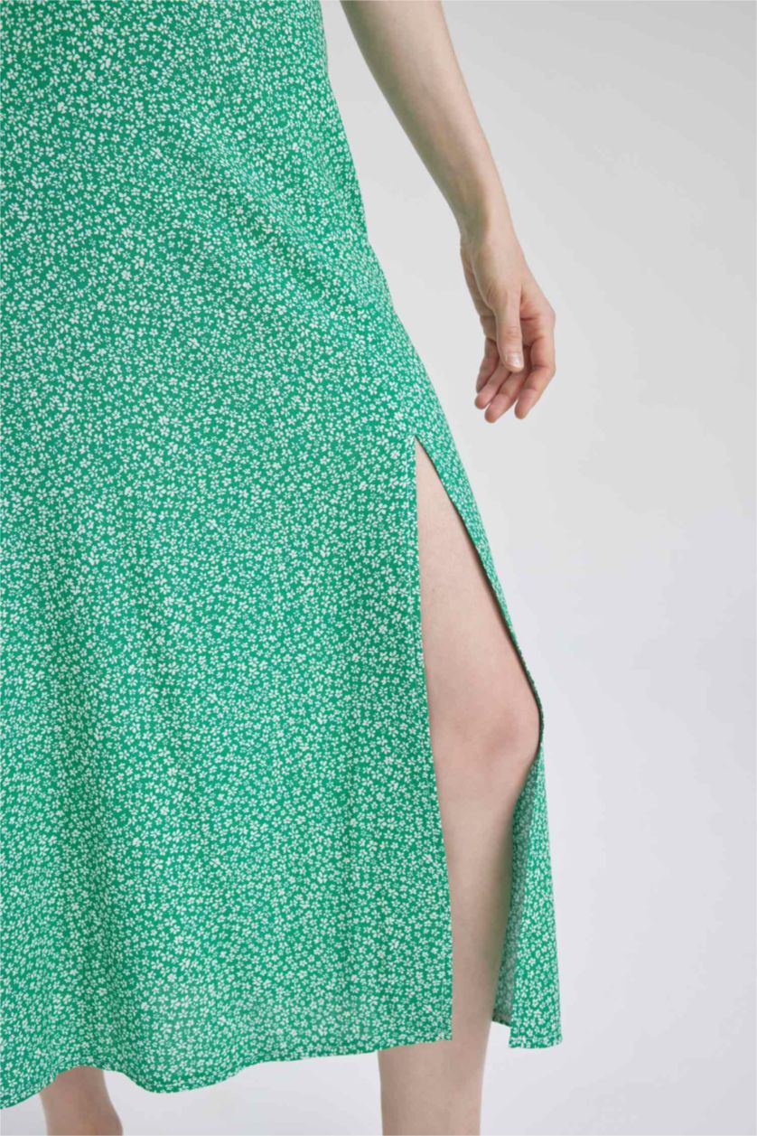 WOMAN Green A-Line Floral Regular Waist Slit Midi Skirt