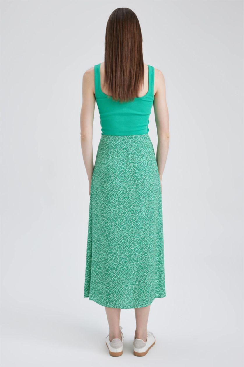 WOMAN Green A-Line Floral Regular Waist Slit Midi Skirt