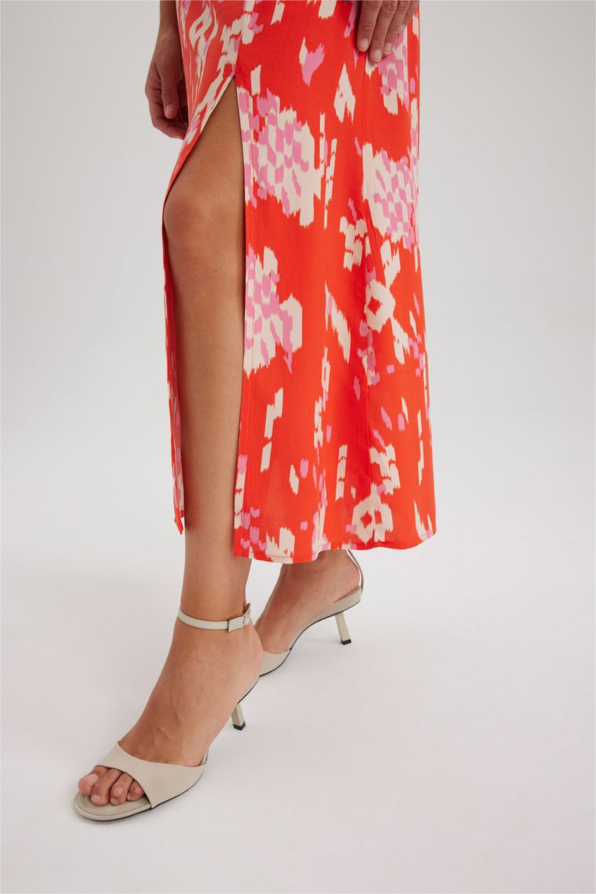 نساء أحمر تنورة ميدي فلورال بقصة A بخصر عادي