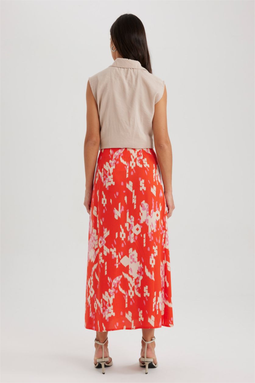 نساء أحمر تنورة ميدي فلورال بقصة A بخصر عادي