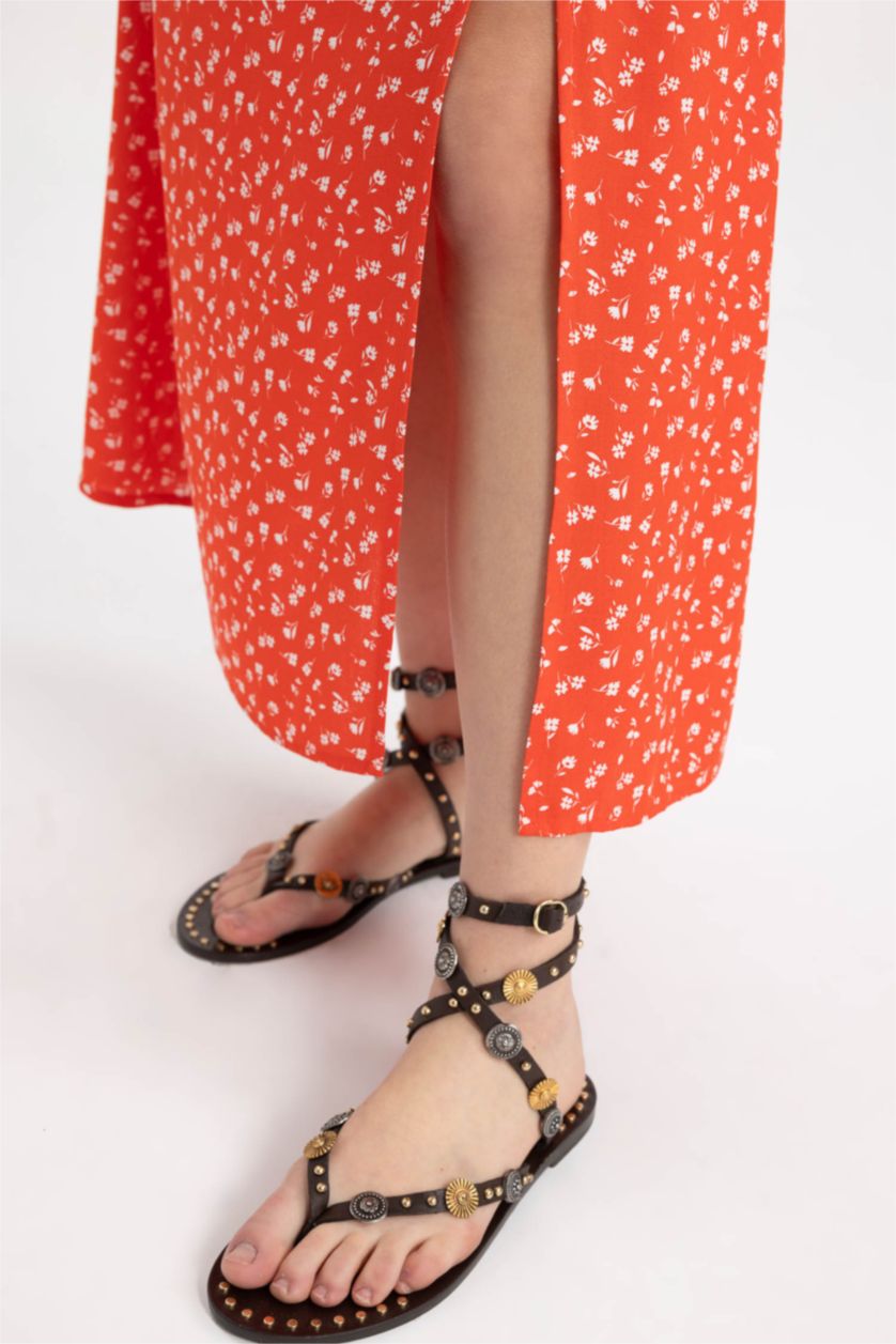 نساء أحمر تنورة ميدي فلورال بقصة A بخصر عادي