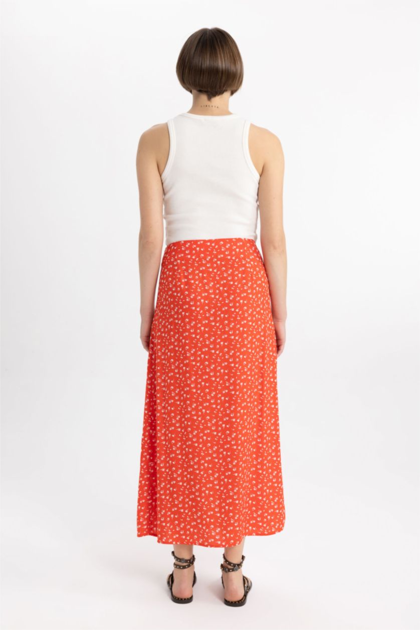 نساء أحمر تنورة ميدي فلورال بقصة A بخصر عادي