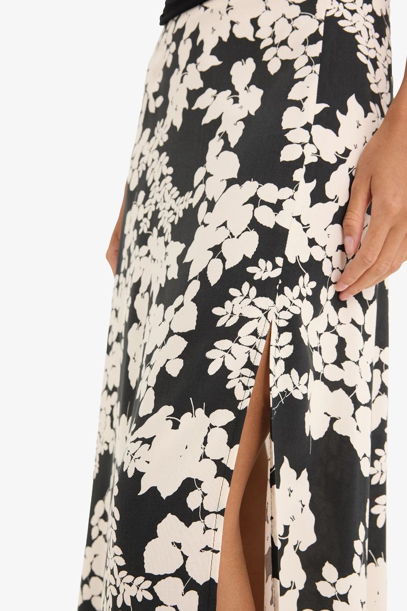 Kadın Siyah A Kesim Çiçek Desenli Normal Bel Midi Etek