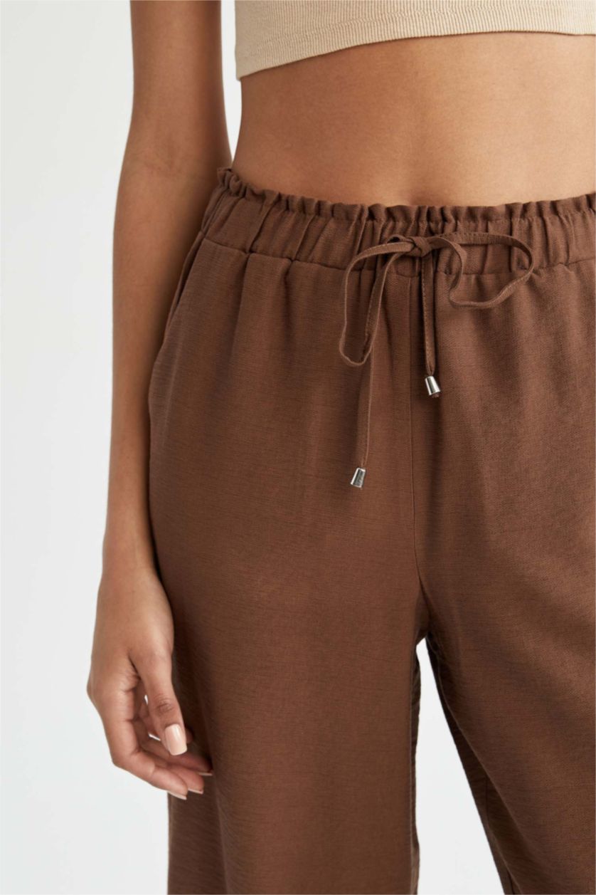 FEMME Marron Foncé Pantalon large aspect lin traditionnel